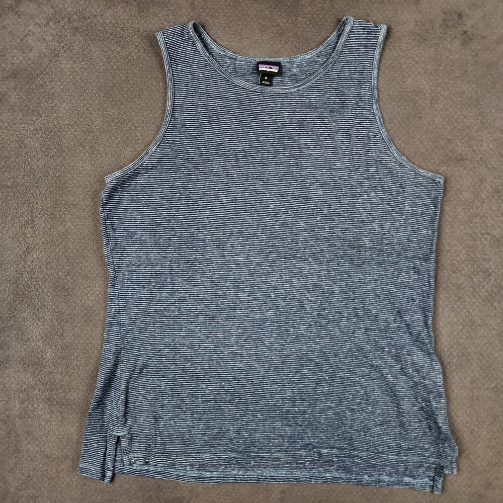 Patagonia Trail Harbor Tank Top Womens Small Blue Striped Hemp Organic Cotton